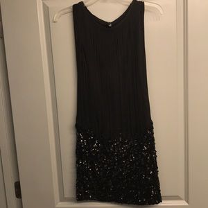 Honey punch cocktail black sequin w/ fringe dress